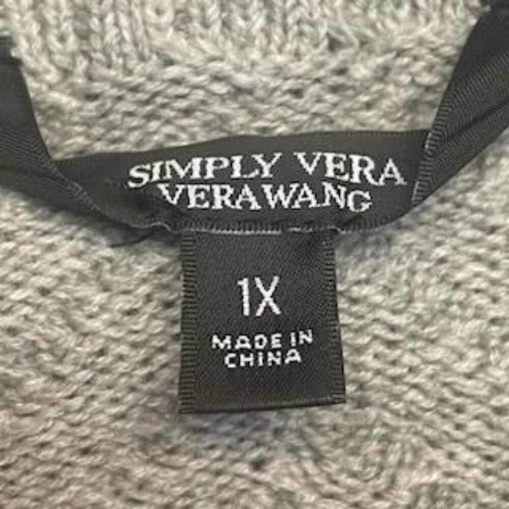 Simply Vera Wang Waterfall Open Front Cardigan Sweater 1X Gray Mid Length Comfy - Picture 7 of 9